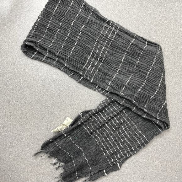 Rag & Bone Scarf Grey White Stripe Crinkle Wool Blend Outdoors Textured 56x7.5 - Picture 3 of 6